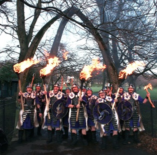 The Up Helly Aa Jarl Squad at the Jawbones. Photo by Heidi Pearson